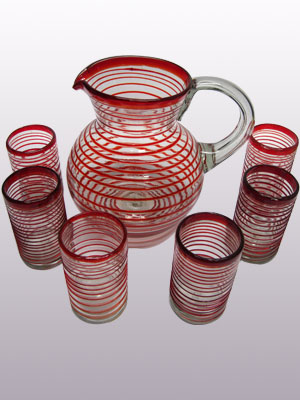 Mexican Glassware set of 6 Ruby Red Spiral drinking glasses 