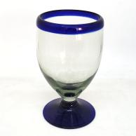 MexHandcraft Cobalt Blue Rim 12 oz Short Stem Wine Glasses (set of 6),  Recycled Glass, Lead-free, Toxin-Free (12oz Short Stem)